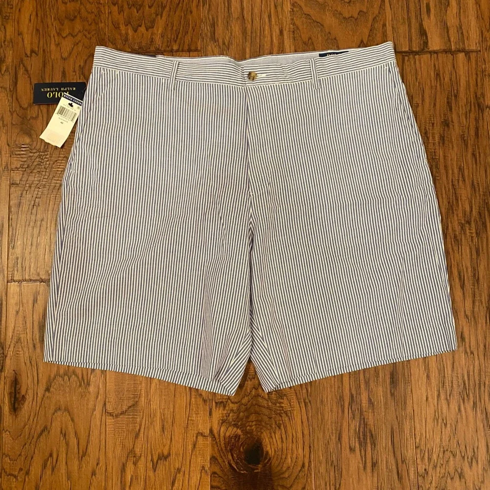 Polo Ralph Lauren Seersucker Shorts Mens 40 Blue White Stretch Classic Fit